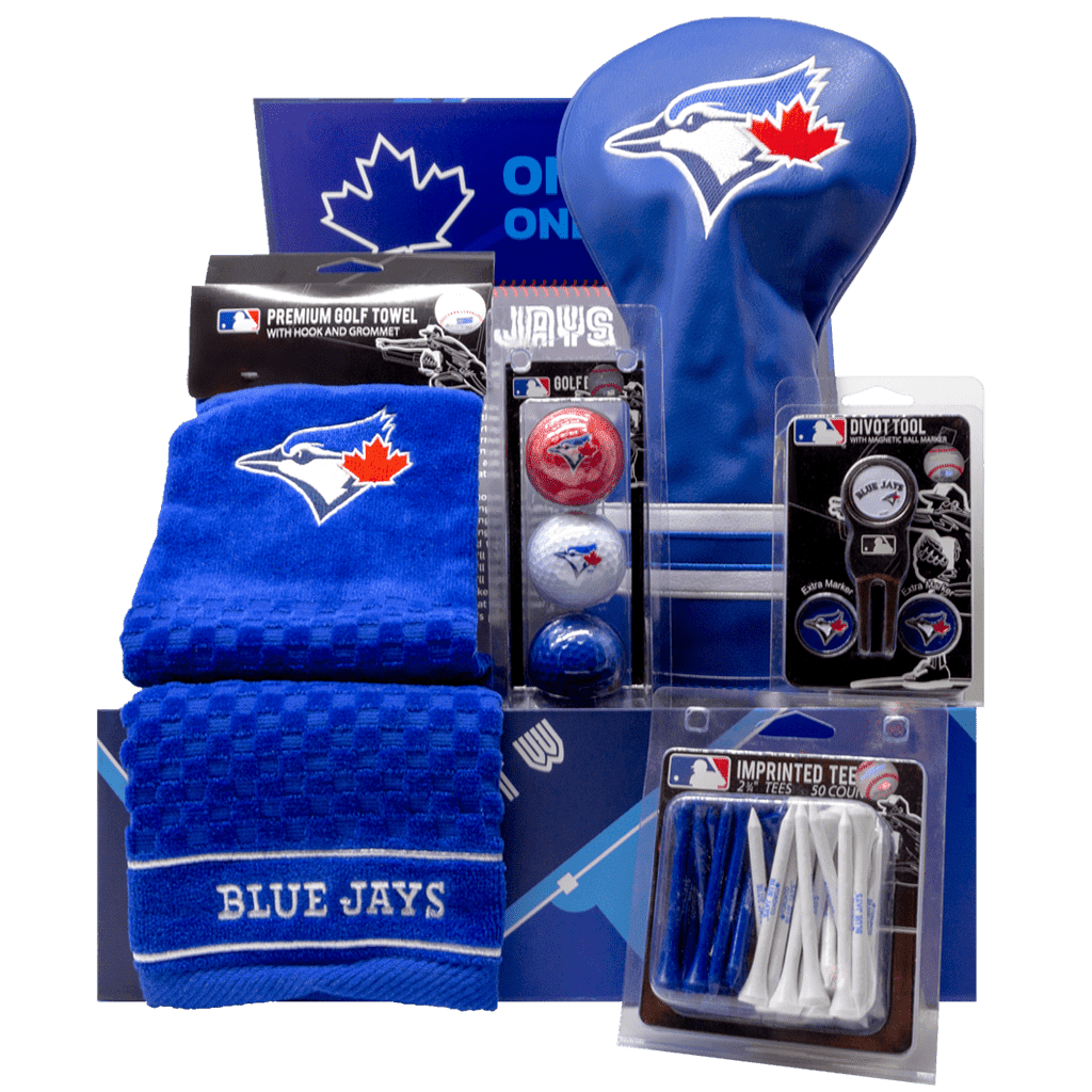 Toronto Blue Jays Hole-in-One Golf Gift Box with Tee Pack, Divot Tool, Club Cover, towel, and golf balls