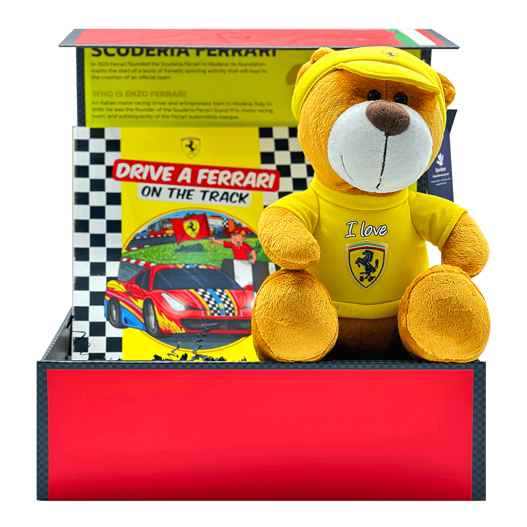 Ferrari Kids Gift Box with a Ferrari Teddy Plush 30cm and Drive a Ferrari On The Track: Illustrated Board Book