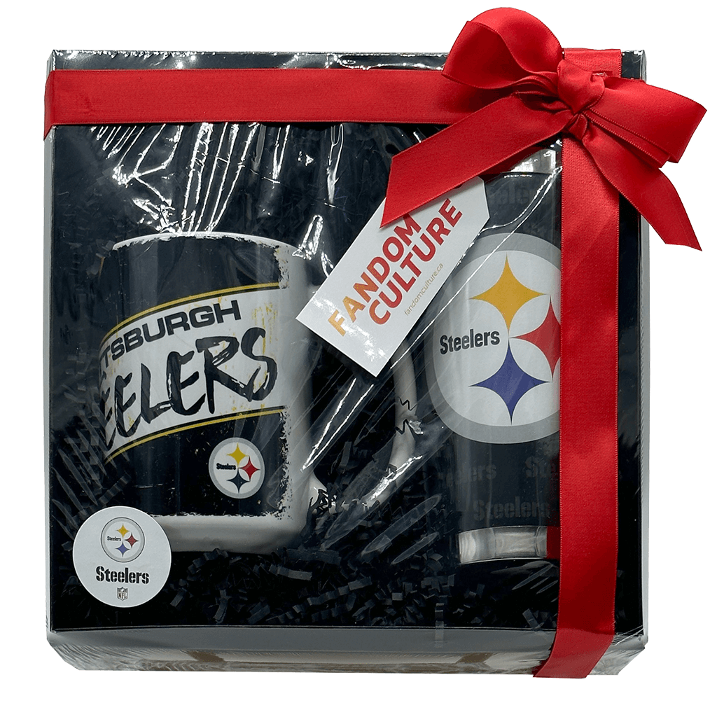 Pittsburg Steelers 2 Piece Gift Set with Steelers 15oz Ceramic Classic Mug, and Steelers 16oz Full Wrap Wallpaper Travel Mug