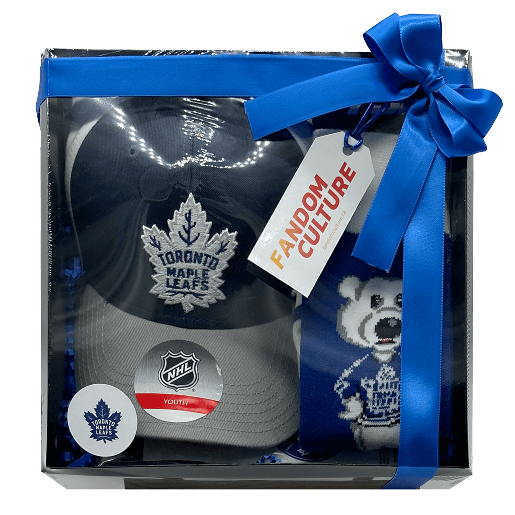 Toronto Maple Leafs Youth Gift Set Toronto Maple Leafs Color Block Adjustable Youth Cap with Leafs Carlton Sock, Leafs Sticker Set-4pc