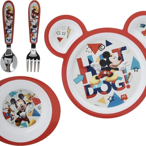 The First Years Disney Mickey Mouse Dinnerware Set - Toddler Plates and Toddler Utensils- 4 Count